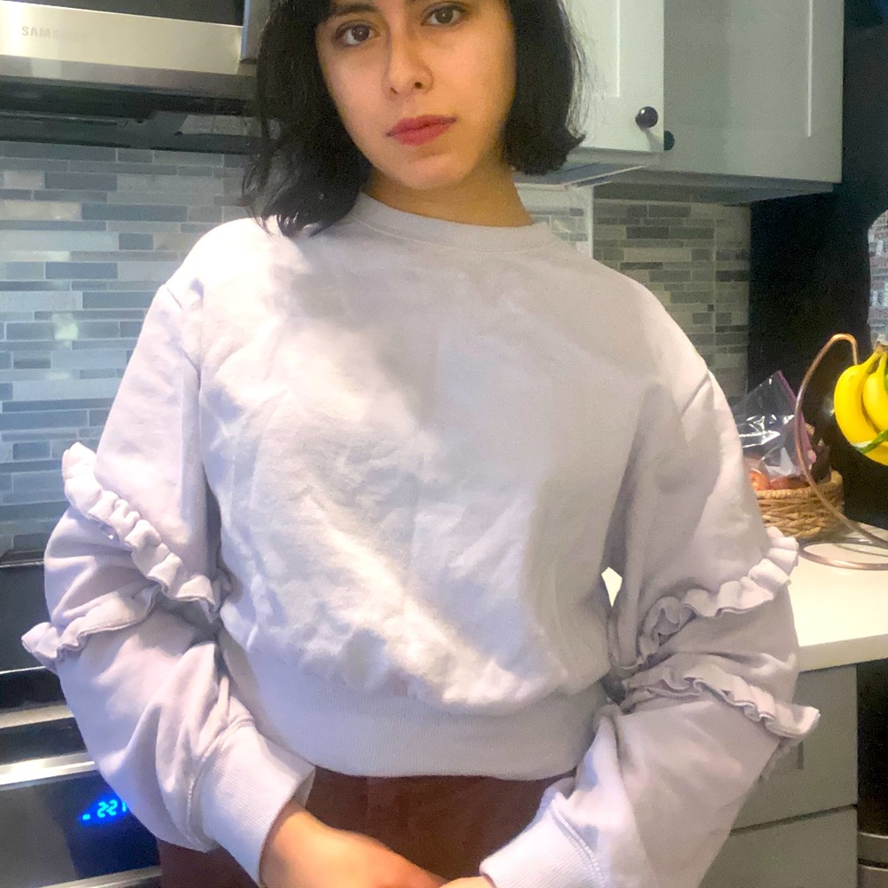 Lilac ruffle sleeve sweater
